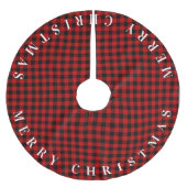 Frohe Weihnachts Rot und Black Buffalo Kariert Polyester Weihnachtsbaumdecke (Vorderseite)