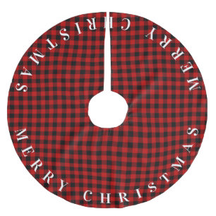 Frohe Weihnachts Rot und Black Buffalo Kariert Polyester Weihnachtsbaumdecke