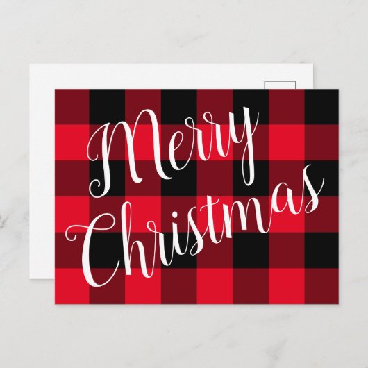 Frohe Weihnachts Rot und Black Buffalo Kariert Postkarte (Vorne/Hinten)