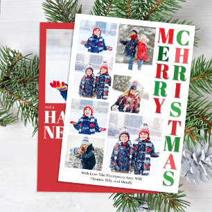 Frohe Weihnachts Rot und Grün Foto Collage Feiertagskarte