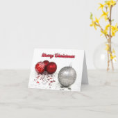 Frohe Weihnachts Rot und Silber Ornamente Karte (Gelbe Blume)