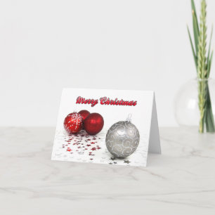 Frohe Weihnachts Rot und Silber Ornamente Karte