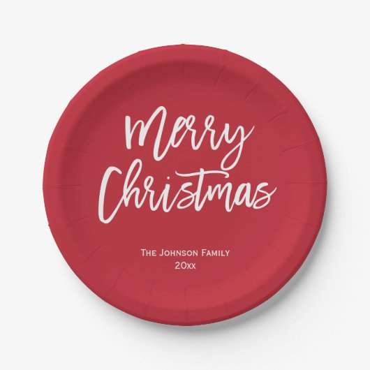 Frohe Weihnachts-Rot und Weißbuch Plakat Pappteller (Vorderseite)