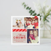 Frohe Weihnachts-Rot-Vintage FotoCollage Feiertagskarte (Stehend Vorderseite)