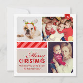 Frohe Weihnachts-Rot-Vintage FotoCollage Feiertagskarte (Vorderseite)