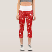 Frohe Weihnachts Rot & Weiß Muster Capri Leggings (Vorderseite)