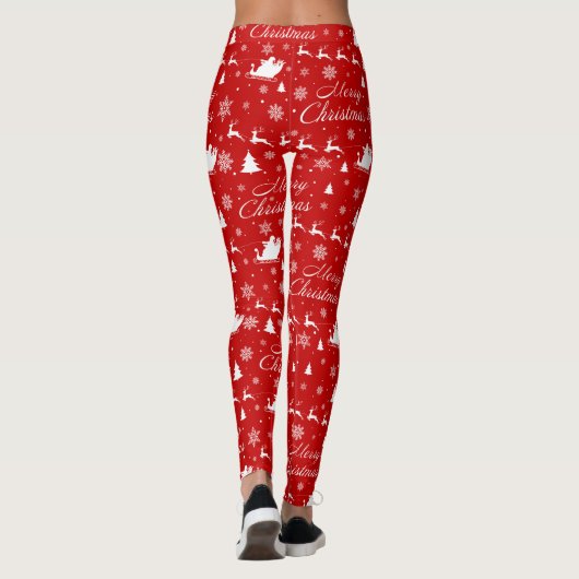 Frohe Weihnachts Rot & Weiß Muster Long Leggings (Rückseite)