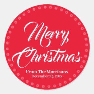 Frohe Weihnachts rot weißen Skriptnamen bevorzugen Runder Aufkleber