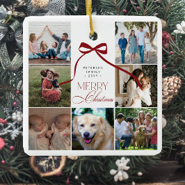 Frohe Weihnachts-Rotbogen-Foto-Collage Keramikornament