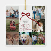Frohe Weihnachts-Rotbogen-Foto-Collage Keramikornament (Rückseite)