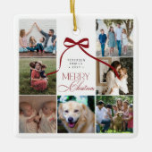 Frohe Weihnachts-Rotbogen-Foto-Collage Keramikornament (Vorderseite)