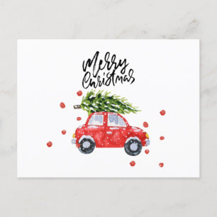 Frohe Weihnachts-rote Auto mit Weihnachtsbaumkarte Postkarte