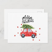 Frohe Weihnachts-rote Auto mit Weihnachtsbaumkarte Postkarte (Vorne/Hinten)