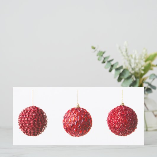 Frohe Weihnachts Rote Balls Dekoration mit Text (Stehend Vorderseite)