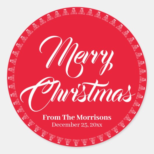 Frohe Weihnachts rote benutzerdefinierte Skriptnam Runder Aufkleber (Vorderseite)