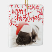 Frohe Weihnachts Rote Branchen Custom Pet Foto Keramikornament (Rechts)