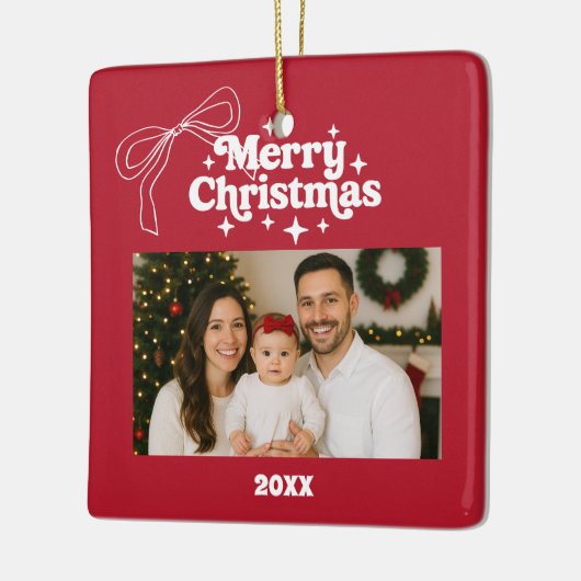 Frohe Weihnachts Rote Foto Bogen handgezeichnet Re Keramikornament (Links)