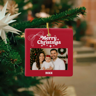 Frohe Weihnachts Rote Foto Bogen handgezeichnet Re Keramikornament