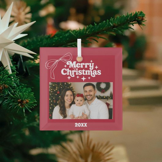 Frohe Weihnachts Rote Foto Bogen handgezeichnet Re Ornament Aus Glas