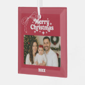 Frohe Weihnachts Rote Foto Bogen handgezeichnet Re Ornament Aus Glas (Vorderseite links)