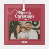 Frohe Weihnachts Rote Foto Bogen handgezeichnet Re Ornament Aus Glas (Vorderseite)