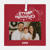 Frohe Weihnachts Rote Foto Bogen handgezeichnet Re Ornament Aus Glas (Rückseite)