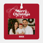 Frohe Weihnachts Rote Foto Bogen handgezeichnet Re Ornament Aus Metall (Rückseite)