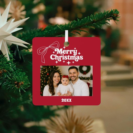 Frohe Weihnachts Rote Foto Bogen handgezeichnet Re Ornament Aus Metall
