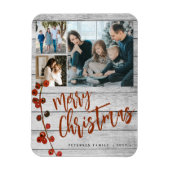 Frohe Weihnachts Rote Foto Collage rustikal Magnet (Vertikal)
