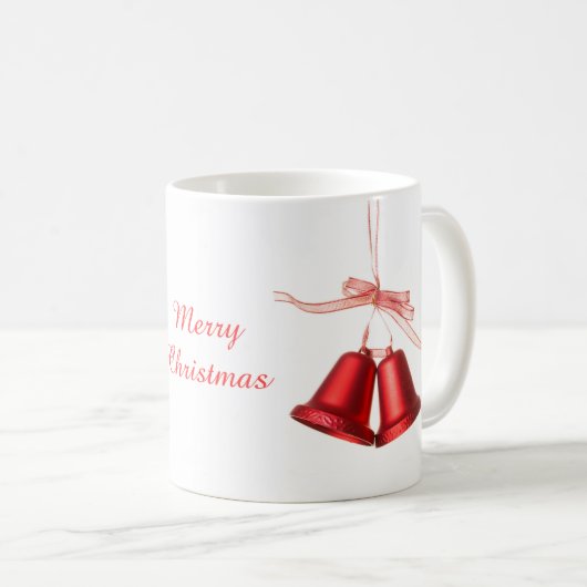 Frohe Weihnachts-Rote Glocke-Dekoration mit Text Kaffeetasse (VorderseiteRechts)