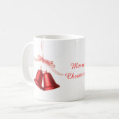Frohe Weihnachts-Rote Glocke-Dekoration mit Text Kaffeetasse (Vorderseite Links)