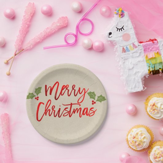 Frohe Weihnachts-Rote Imitate Foil Modern Script K Pappteller (Party)