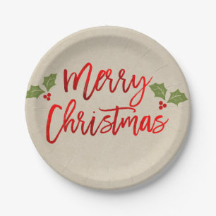 Frohe Weihnachts-Rote Imitate Foil Modern Script K Pappteller