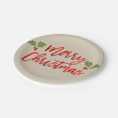 Frohe Weihnachts-Rote Imitate Foil Modern Script K Pappteller (Schrägansicht)