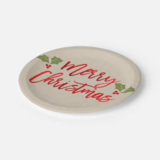 Frohe Weihnachts-Rote Imitate Foil Modern Script K Pappteller (Schrägansicht)