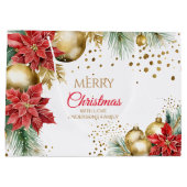 Frohe Weihnachts-Rote Poinsettia Goldbaubles Große Geschenktüte (Rückseite)