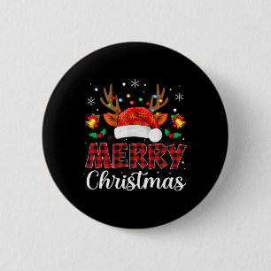 Frohe Weihnachts Rote Weihnachtsmannmütze Reindeer Button