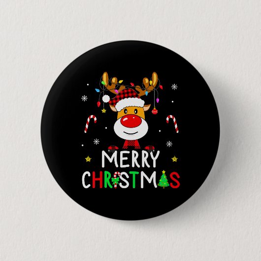 Frohe Weihnachts Rote Weihnachtsmannmütze Reindeer Button (Vorderseite)