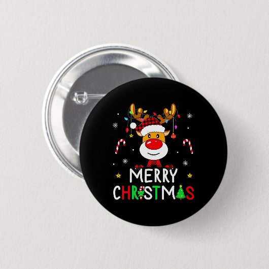 Frohe Weihnachts Rote Weihnachtsmannmütze Reindeer Button (Vorne & Hinten)