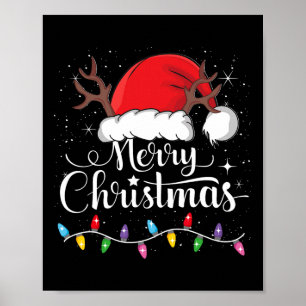Frohe Weihnachts Rote Weihnachtsmannmütze Reindeer Poster