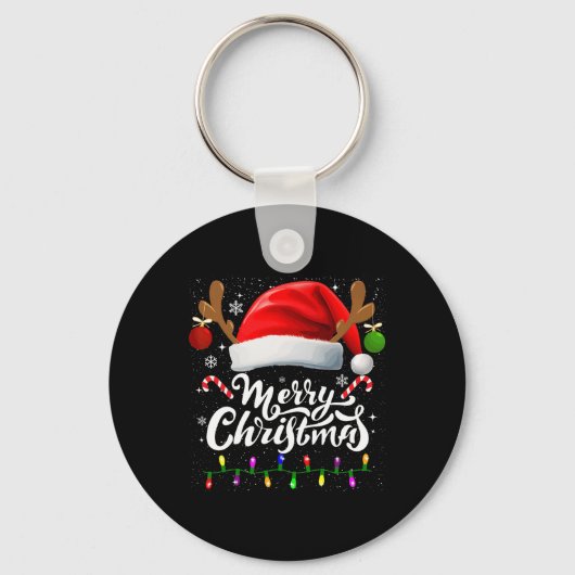 Frohe Weihnachts Rote Weihnachtsmannmütze Reindeer Schlüsselanhänger (Vorderseite)