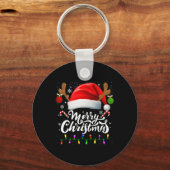 Frohe Weihnachts Rote Weihnachtsmannmütze Reindeer Schlüsselanhänger (Vorderseite)