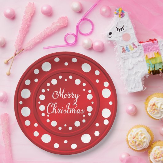 Frohe Weihnachts-rote weiße Punkte Muster Pappteller (Party)
