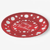 Frohe Weihnachts-rote weiße Punkte Muster Pappteller (Schrägansicht)