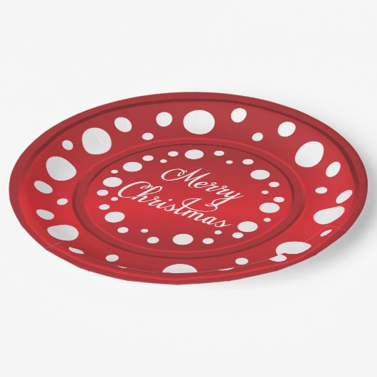Frohe Weihnachts-rote weiße Punkte Muster Pappteller (Schrägansicht)