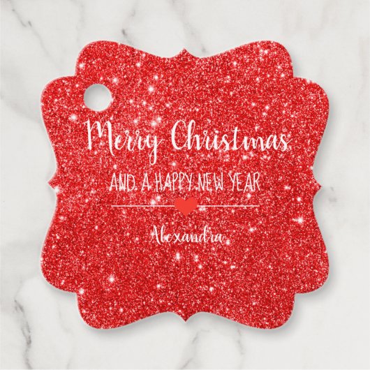 Frohe Weihnachts Roter Glitzer eleganter Name Geschenkanhänger (Vorderseite)