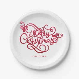 Frohe Weihnachts Roter Glitzer Script Typografie Pappteller