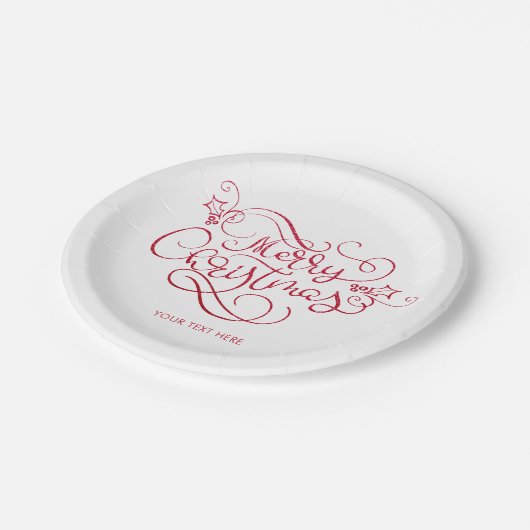 Frohe Weihnachts Roter Glitzer Script Typografie Pappteller (Schrägansicht)