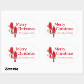 Frohe Weihnachts Roter Kardinal Bird Festival Ovaler Aufkleber (Blatt)