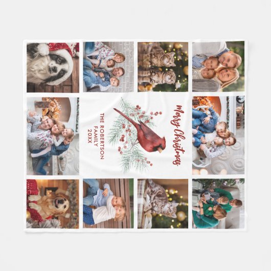 Frohe Weihnachts Roter Kardinal Familienfoto Colla Fleecedecke (Vorderseite (Horizontal))